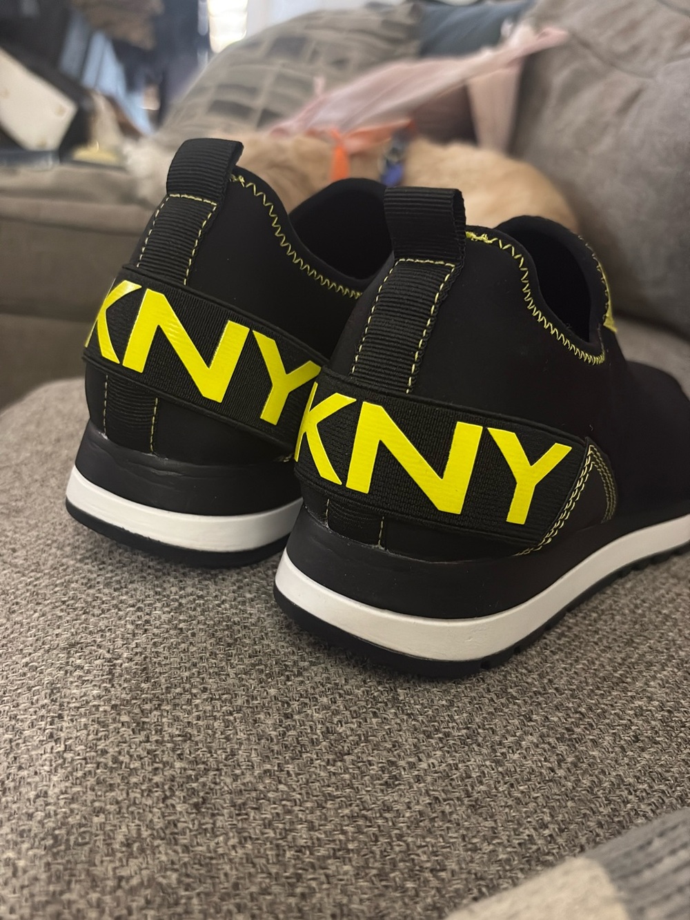 DKNY Black Slip-On Sneakers with Neon Yellow Accents new no box - Picture 3 of 7